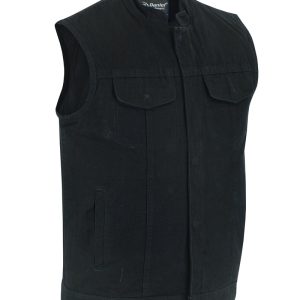 DM989BK Concealed Snap Closure, Denim Material, Scoop Collar & Hidden