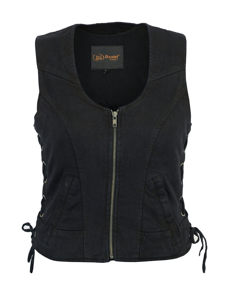 DM942BK Women's Stylish Black Denim Vest - Image 2