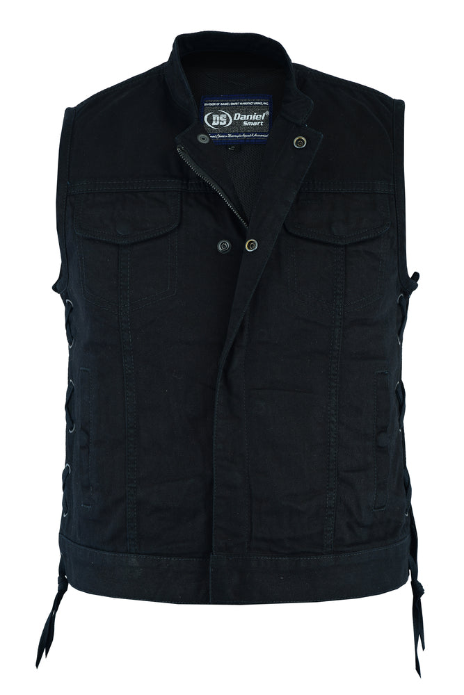 DM986 Women's Advance Side Laces Black Construction Denim Vest - Image 3