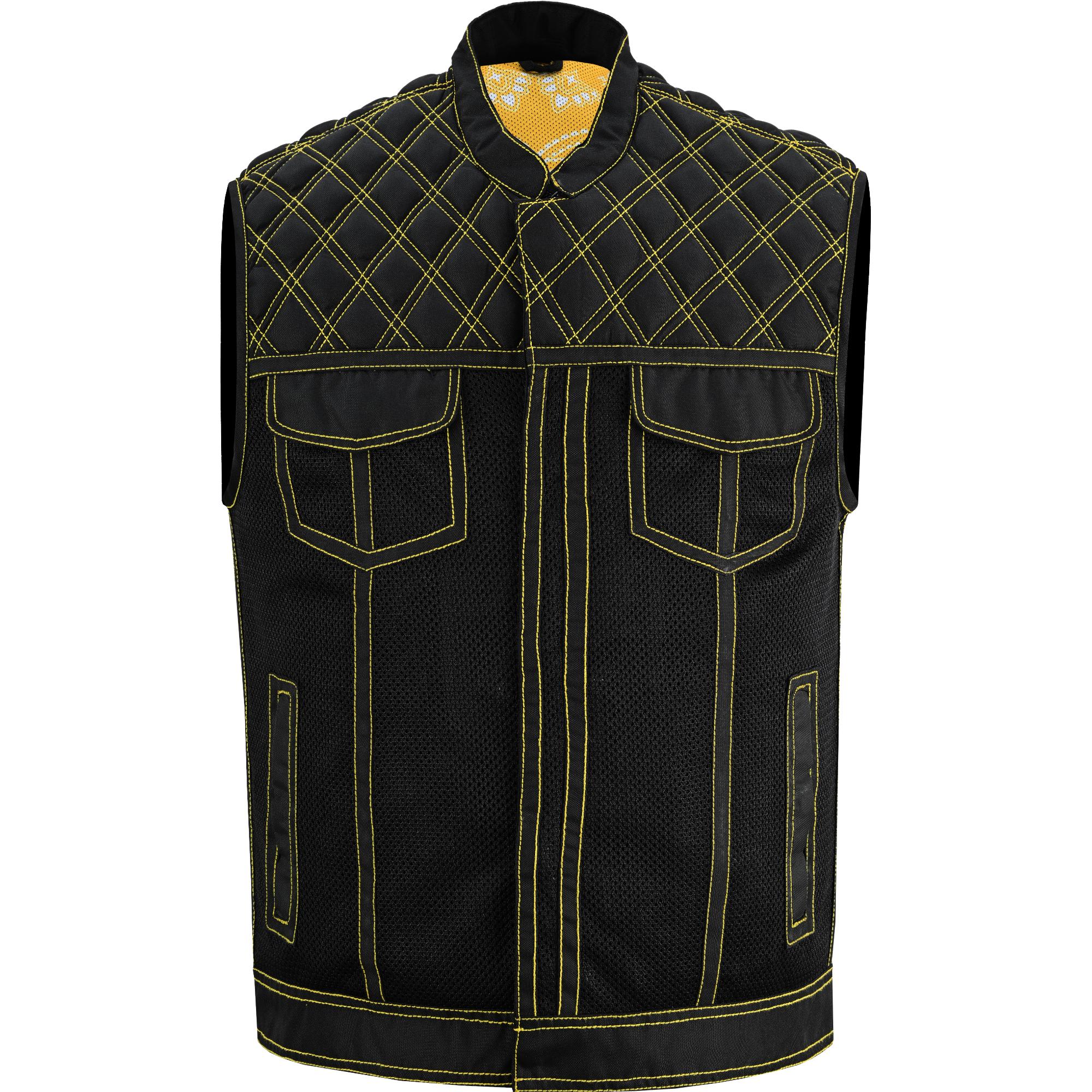 Nitro Rush Men’s Black Mesh Textile Vest with Yellow Diamond Stitch - Image 4