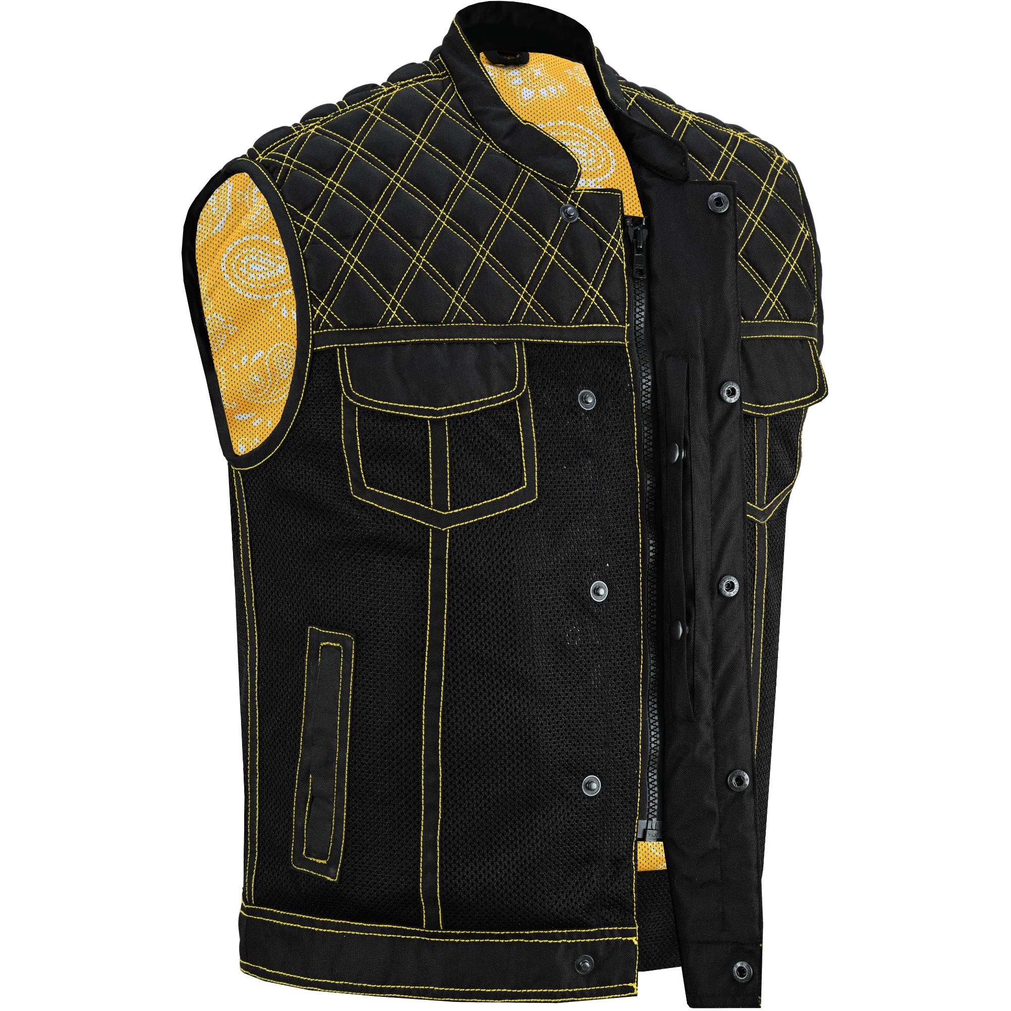 Nitro Rush Men’s Black Mesh Textile Vest with Yellow Diamond Stitch - Image 3