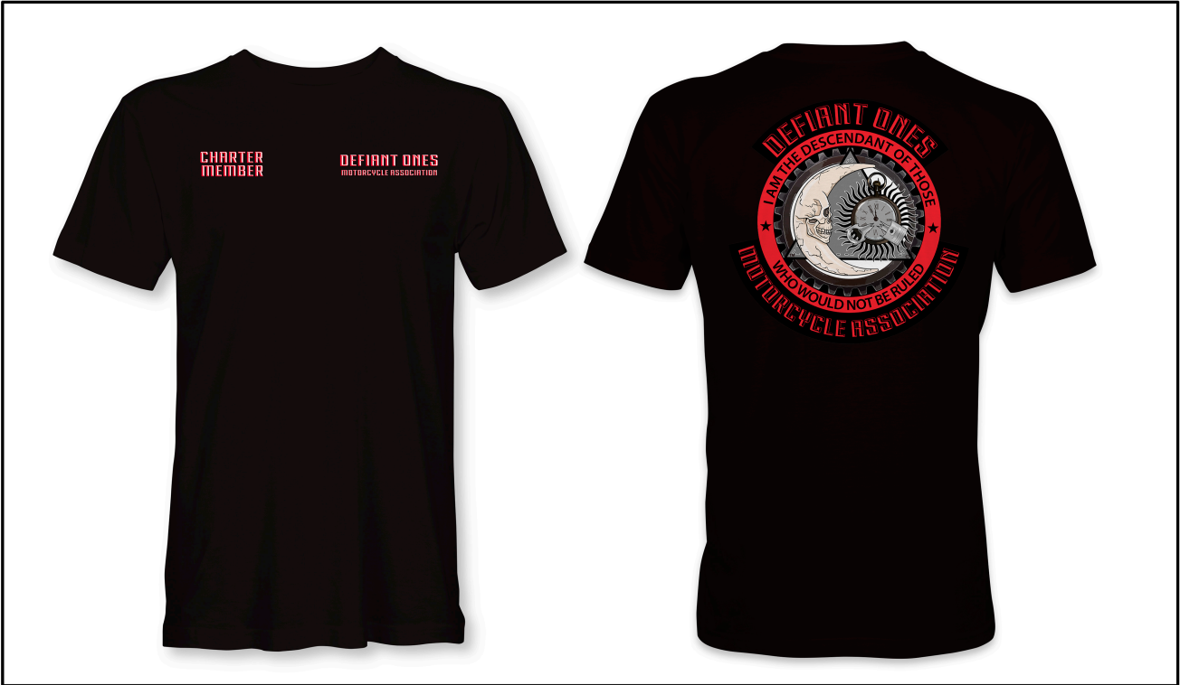 Defiant Ones Charter Member T-Shirt <br><br> <span style="margin-top:20px !important; font-size:16px !important;"> SIGN UP FOR CHARTERS AND LODGES AND GRAB YOUR CHARTER MEMBER SHIRT </span>
