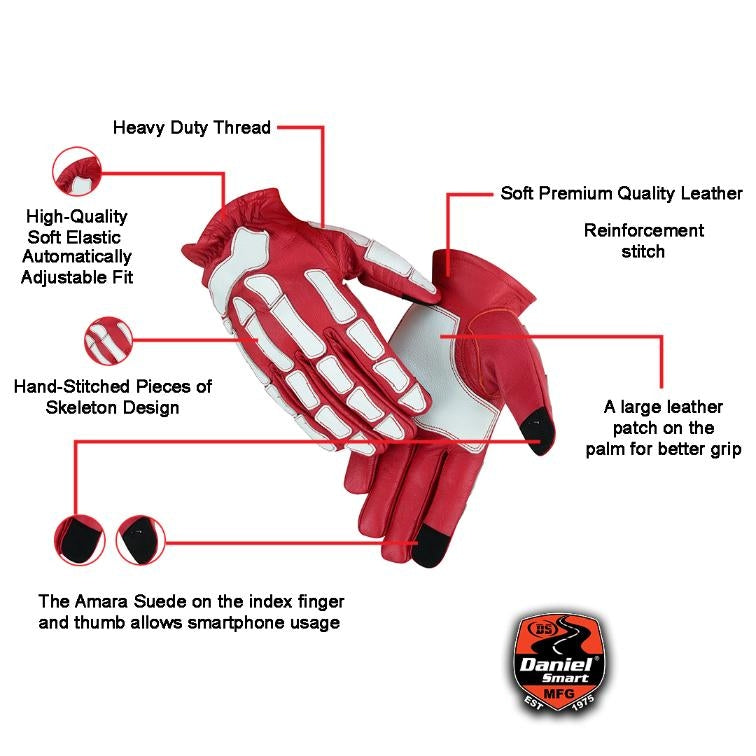 Skeletal Grip Red and White Skeleton Design Riding Glove - Image 2