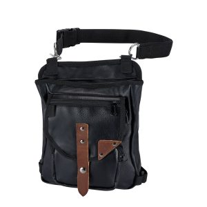 Dream Apparel Black Thigh Bag, Brown Strap, Gun Pocket Leg Bag