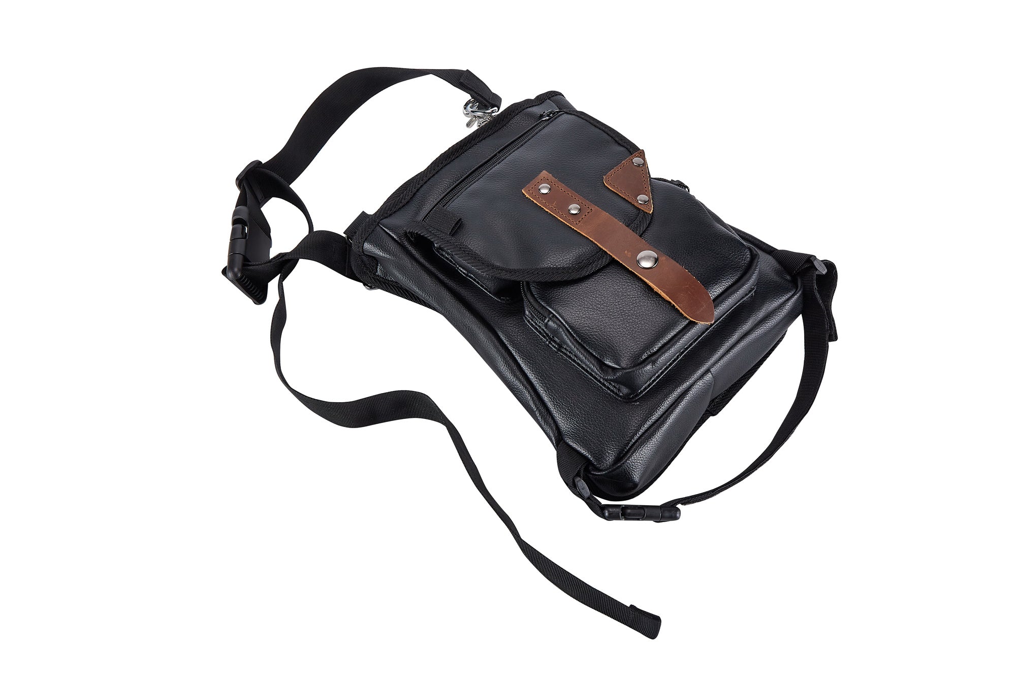 Dream Apparel Black Thigh Bag, Brown Strap, Gun Pocket Leg Bag - Image 4