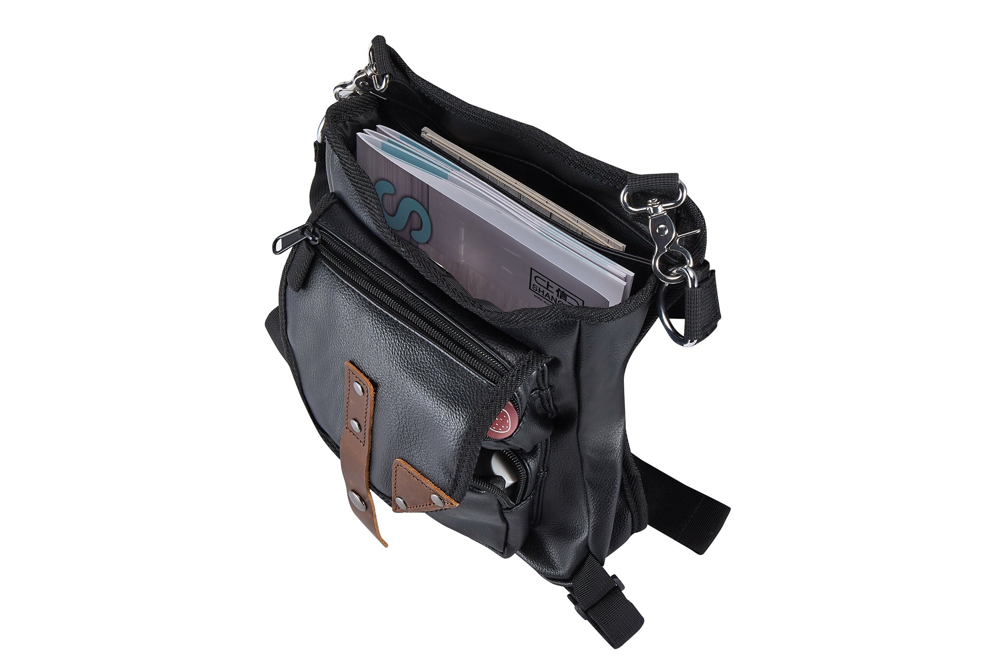Dream Apparel Black Thigh Bag, Brown Strap, Gun Pocket Leg Bag - Image 5