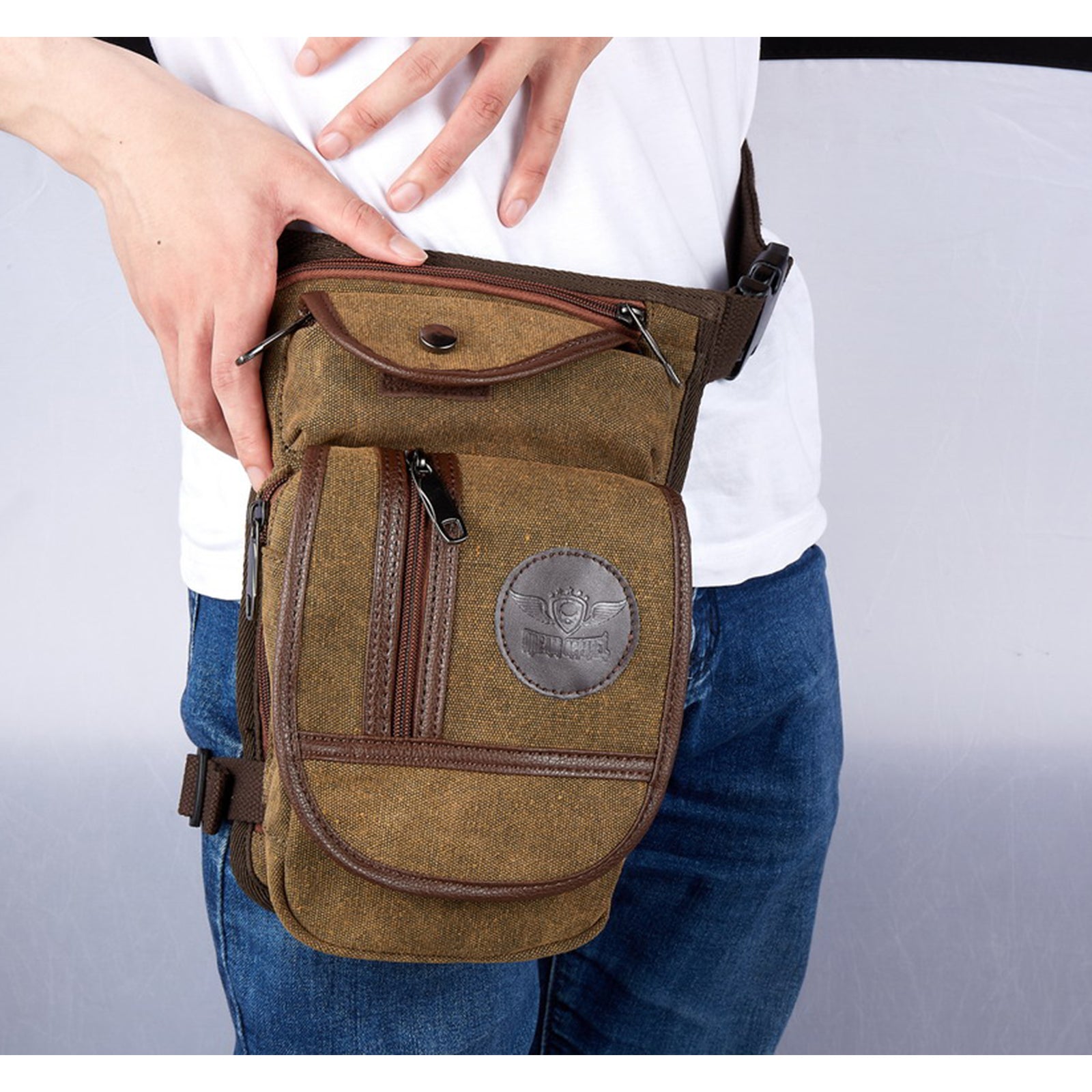 Brown Thigh Bag, Leg Bag Canvas - Image 6