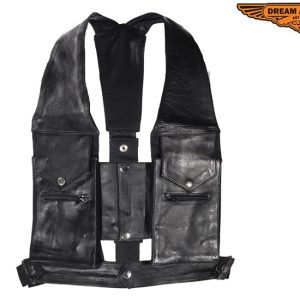 Men's Cowhide Leather Commando Style Pocket Vest