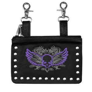 Dream Apparel Leather Belt Bag with Silver/Purp Skull and Studs