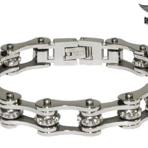 Silver Motorcycle Chain Bracelet With Crystals