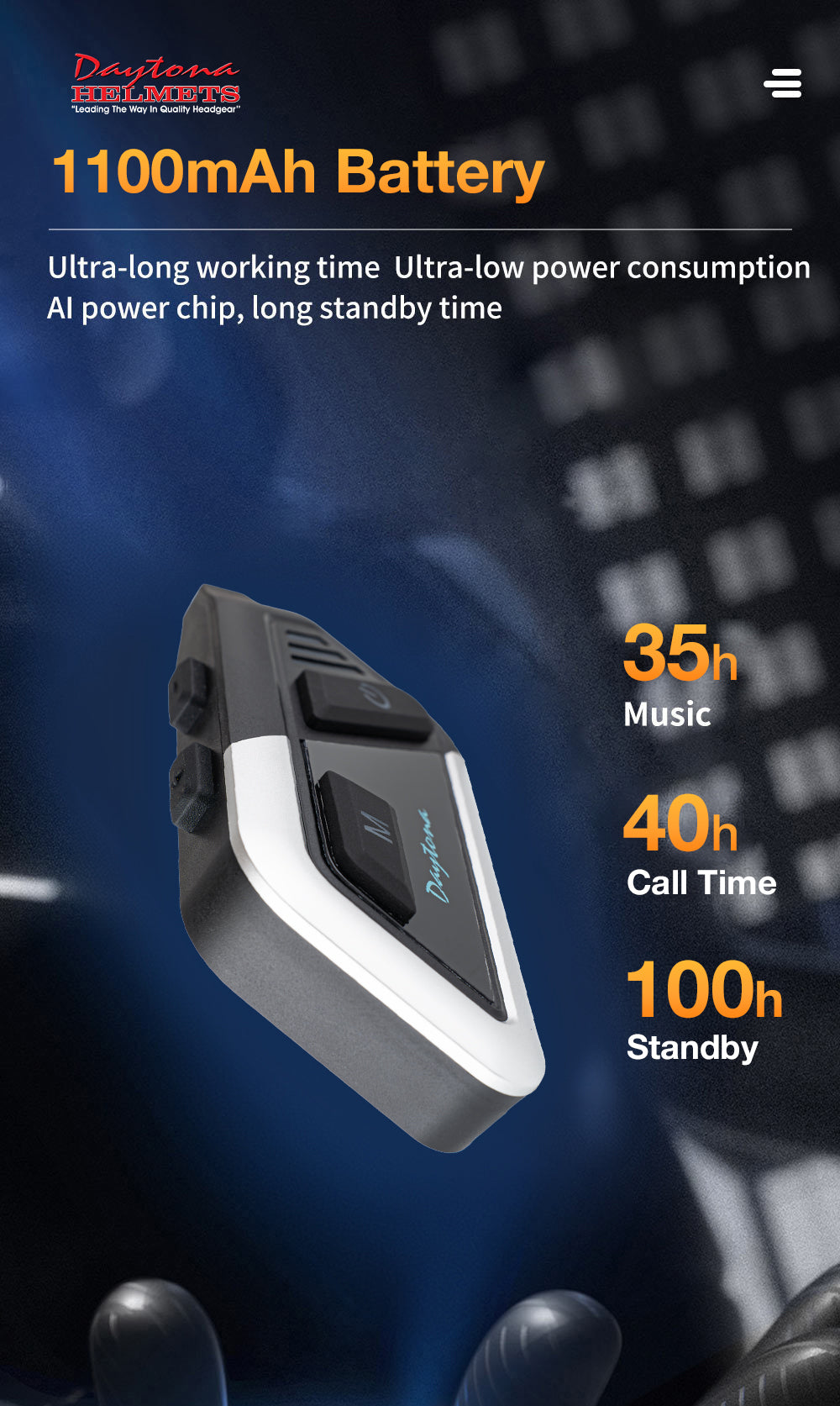 Daytona Helmets Motorcycle Bluetooth Headset - Motorcycle Communication System For All Types of Helmets - Solo - Image 10