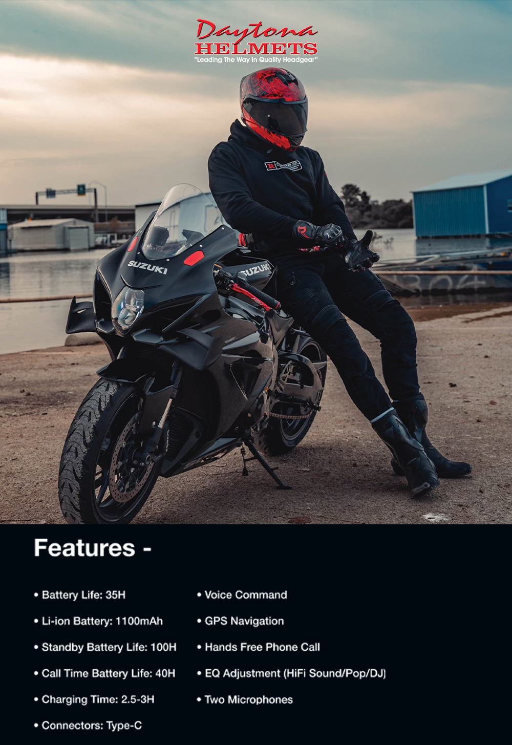 Daytona Helmets Motorcycle Bluetooth Headset - Motorcycle Communication System For All Types of Helmets - Solo - Image 4