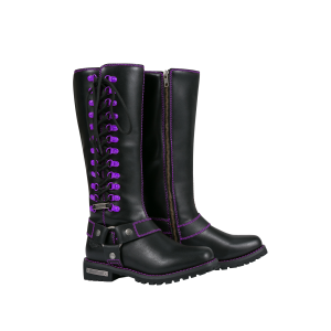 Dream Apparel® Women Biker Long Boots with Purple Laces