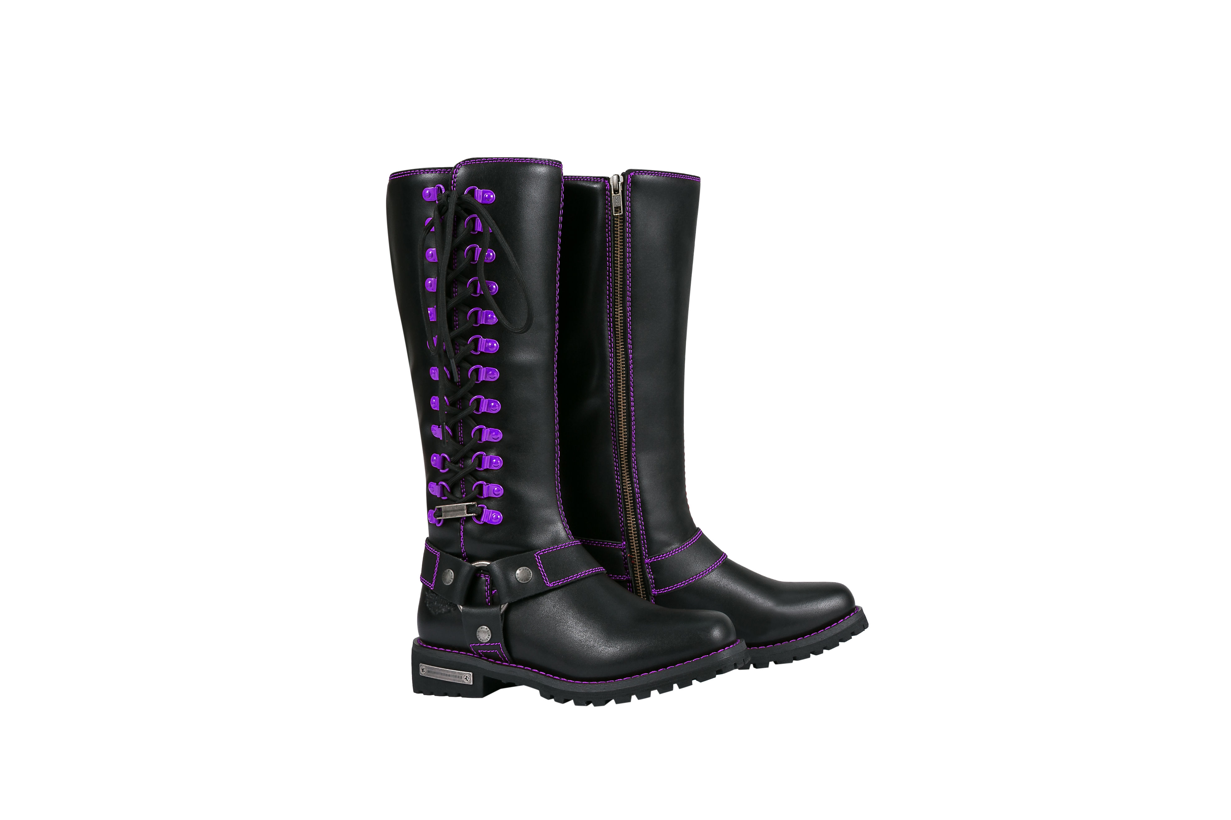 Dream ApparelĀ® Women Biker Long Boots with Purple Laces