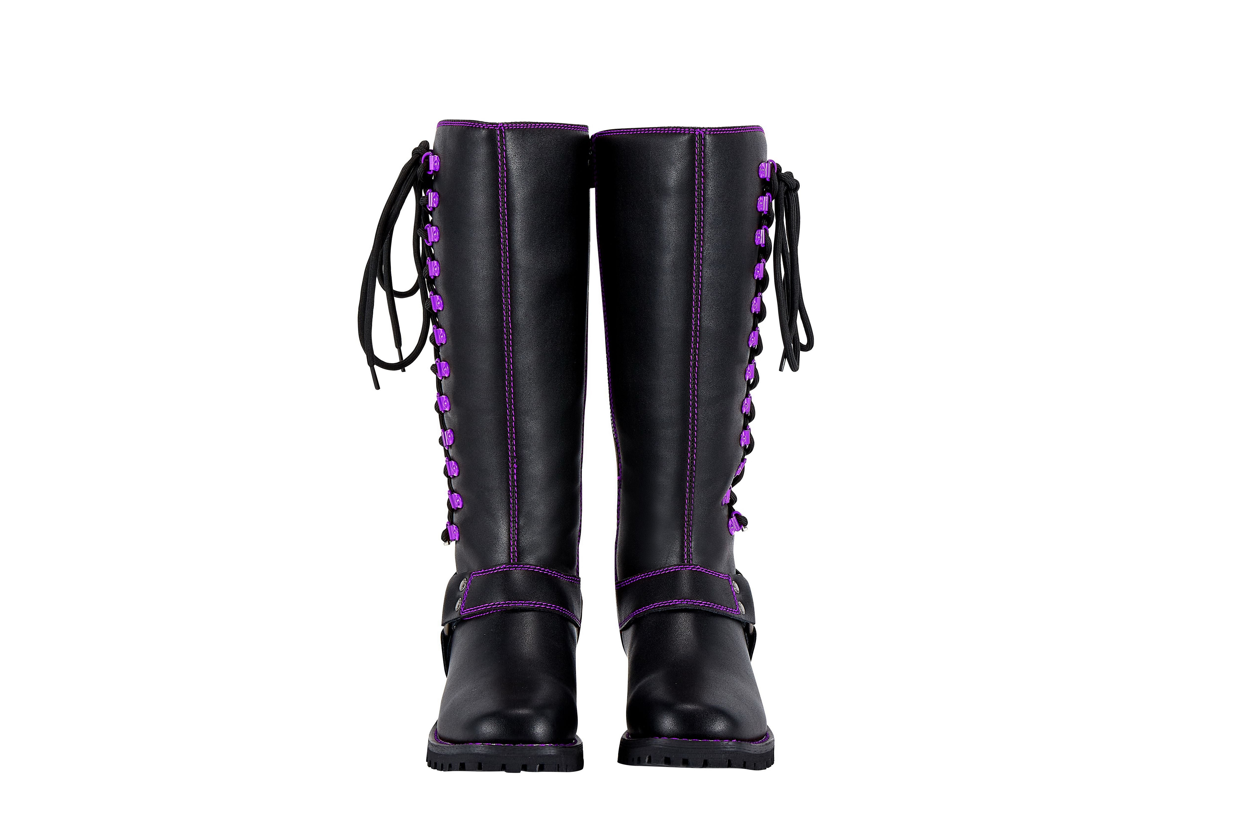 Dream ApparelĀ® Women Biker Long Boots with Purple Laces - Image 2