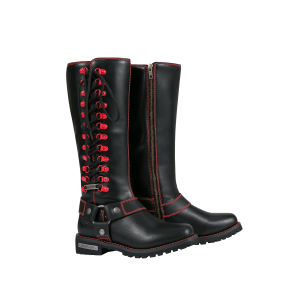 Dream Apparel® Women Biker Long Boots with Red Laces