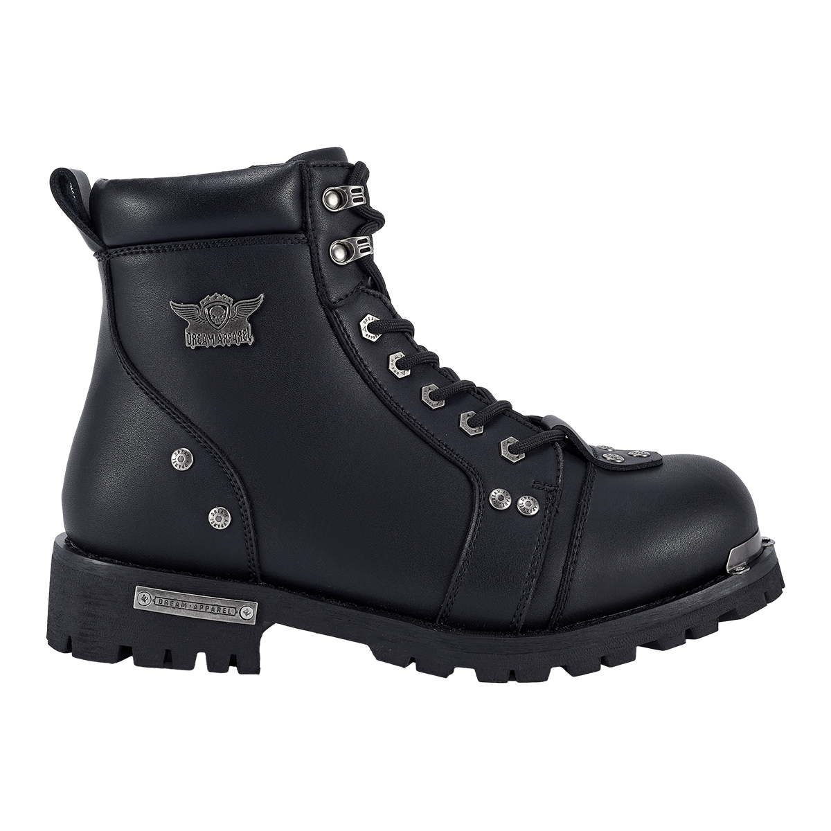 Dream Apparel Men's Motorcycle Riding Boots Waterproof Black Faux Leather Side Zipper Low Heel - Image 6