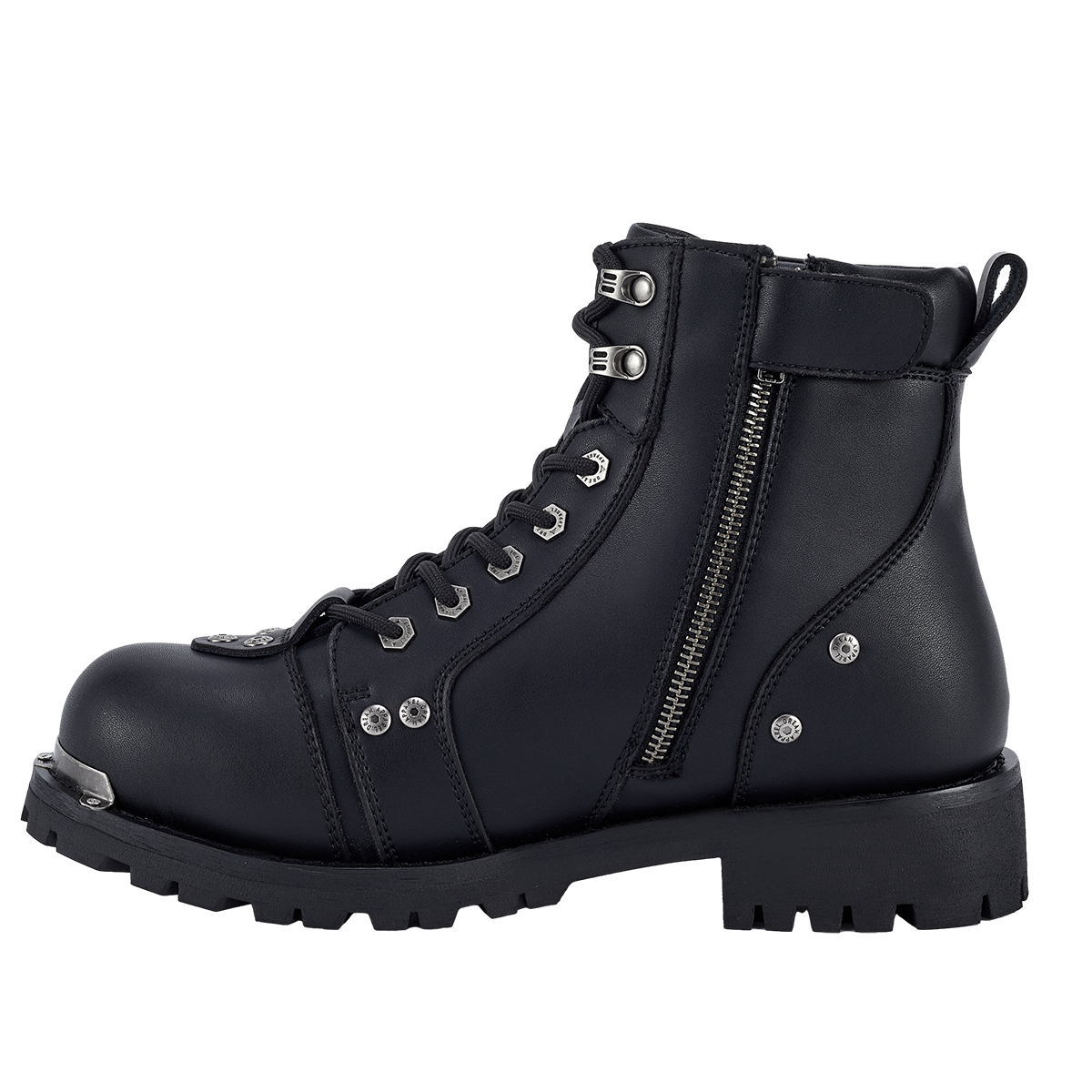Dream Apparel Men's Motorcycle Riding Boots Waterproof Black Faux Leather Side Zipper Low Heel - Image 3