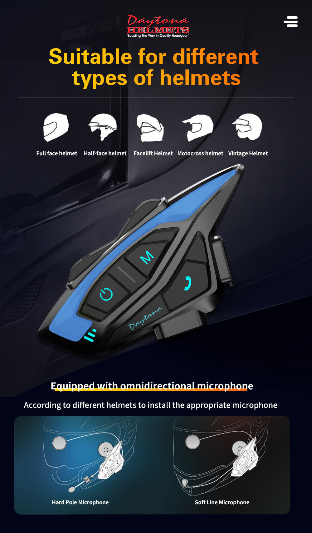 Daytona Helmets Motorcycle Bluetooth Headset - Motorcycle Communication System For All Types of Helmets - 1 - Image 10