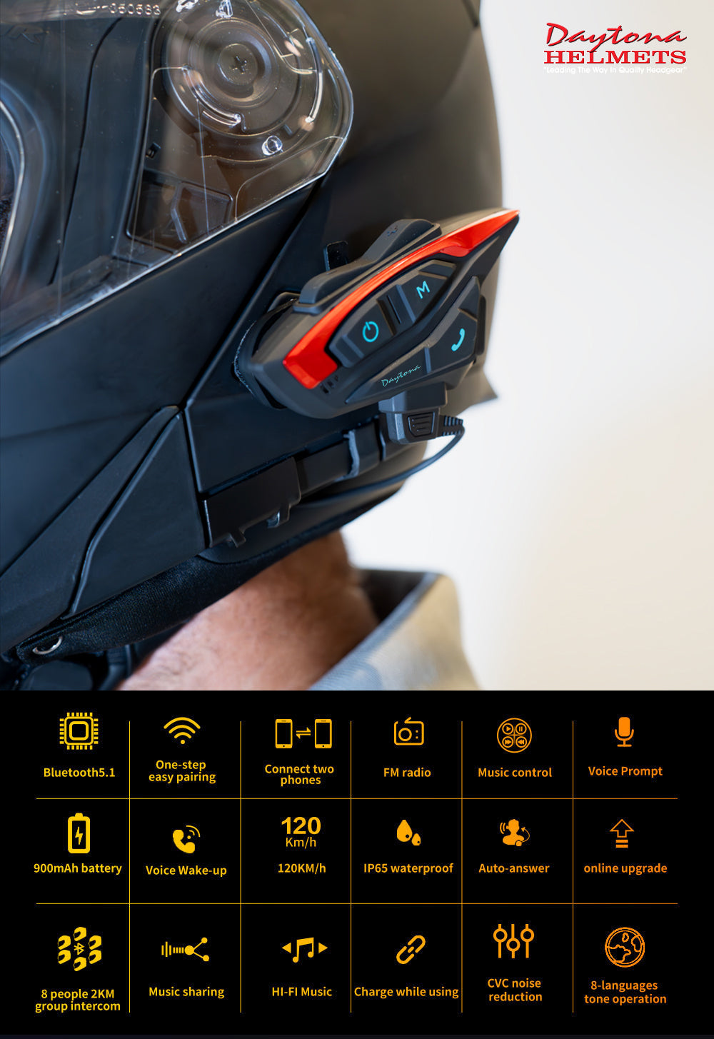 Daytona Helmets Motorcycle Bluetooth Headset - Motorcycle Communication System For All Types of Helmets - 1 - Image 3