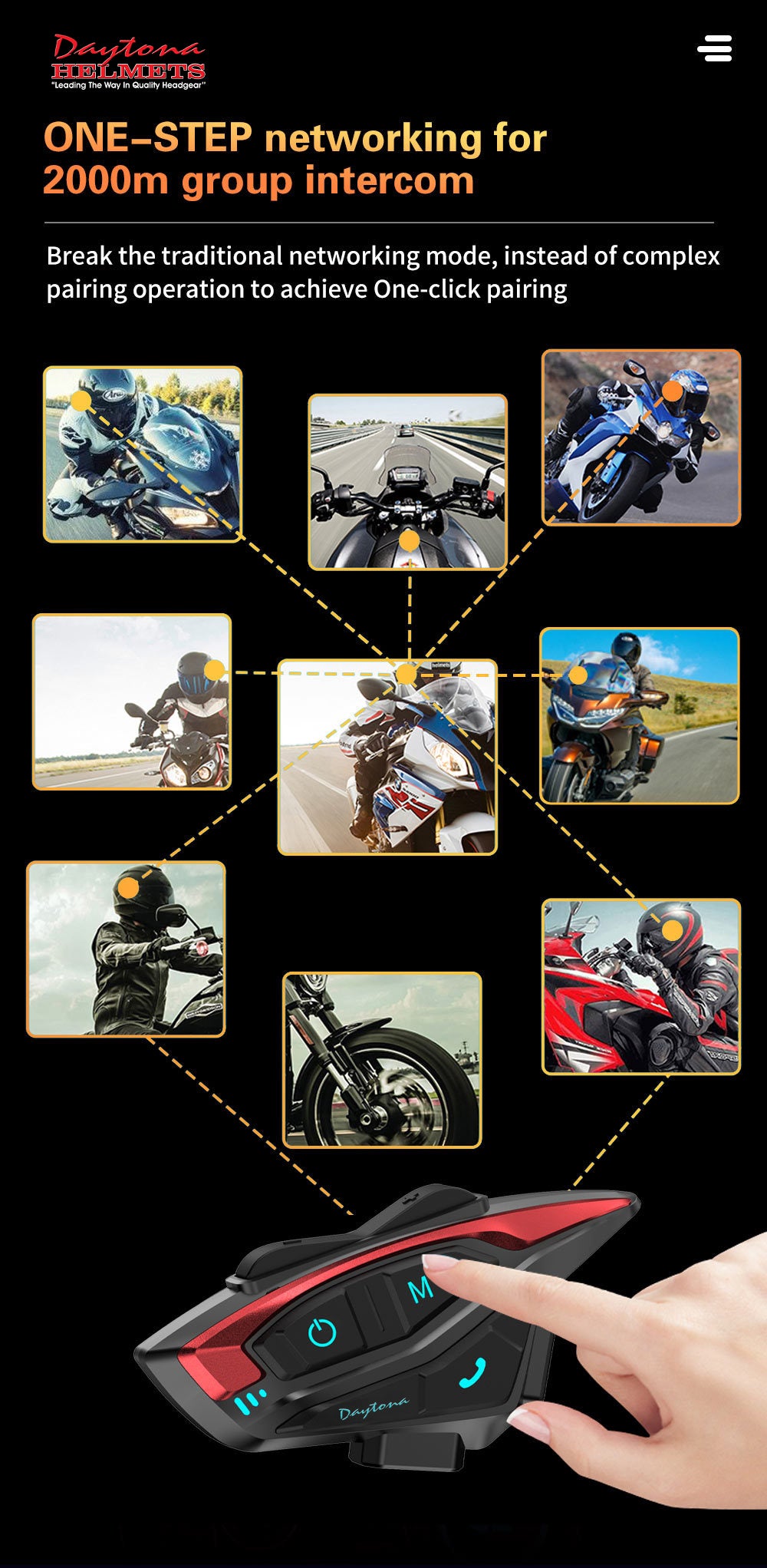 Daytona Helmets Motorcycle Bluetooth Headset - Motorcycle Communication System For All Types of Helmets - 1 - Image 8