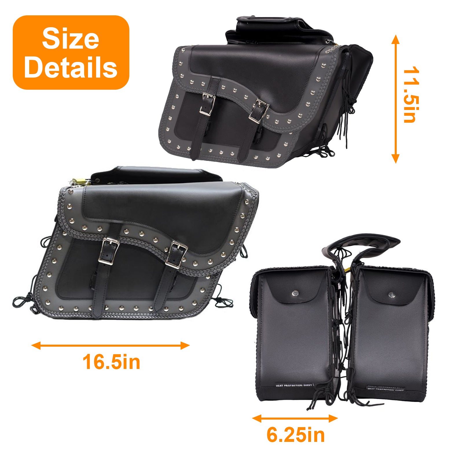 Dream Apparel PVC Motorcycle Saddlebag With Studs - Image 2