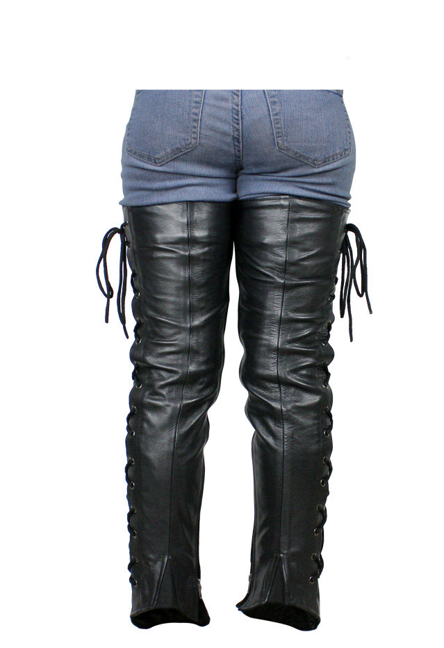 Ladies Premium Cowhide Leather Laced Leggings - Black - Image 4