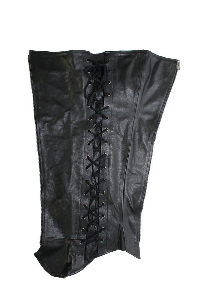 Ladies Premium Cowhide Leather Laced Leggings - Black - Image 5