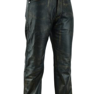 Mens Distressed Brown Leather Motorcycle Pants