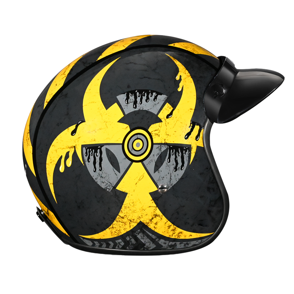 DOT Approved Daytona Cruiser Open Face Motorcycle Helmet - Men, Women & Youth - With Visor & Graphics - W/ Toxic - Image 3