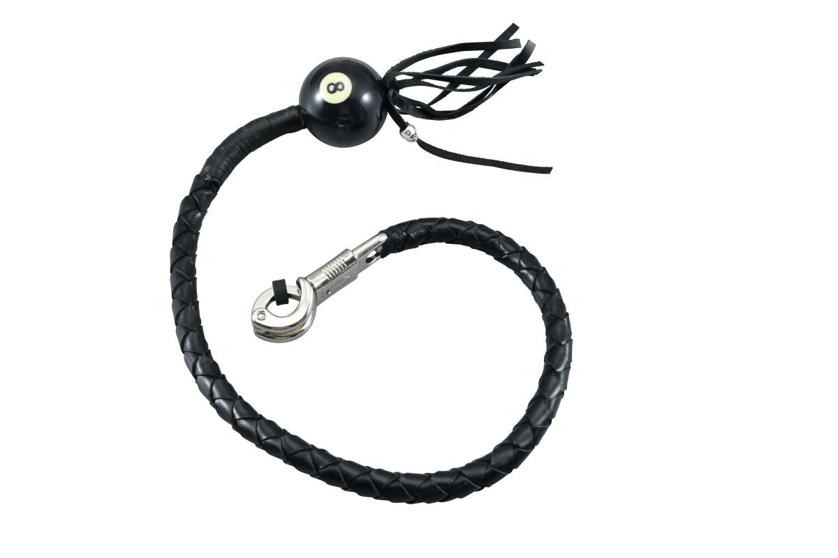 Dream Apparel 36" Long Black Fringed Get Back Whip With Black Pool Ball 8 - Image 4