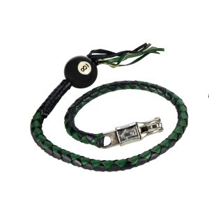 Dream Apparel 42" Long Black And Green Fringed Get Back Whip With Black Pool Ball 8