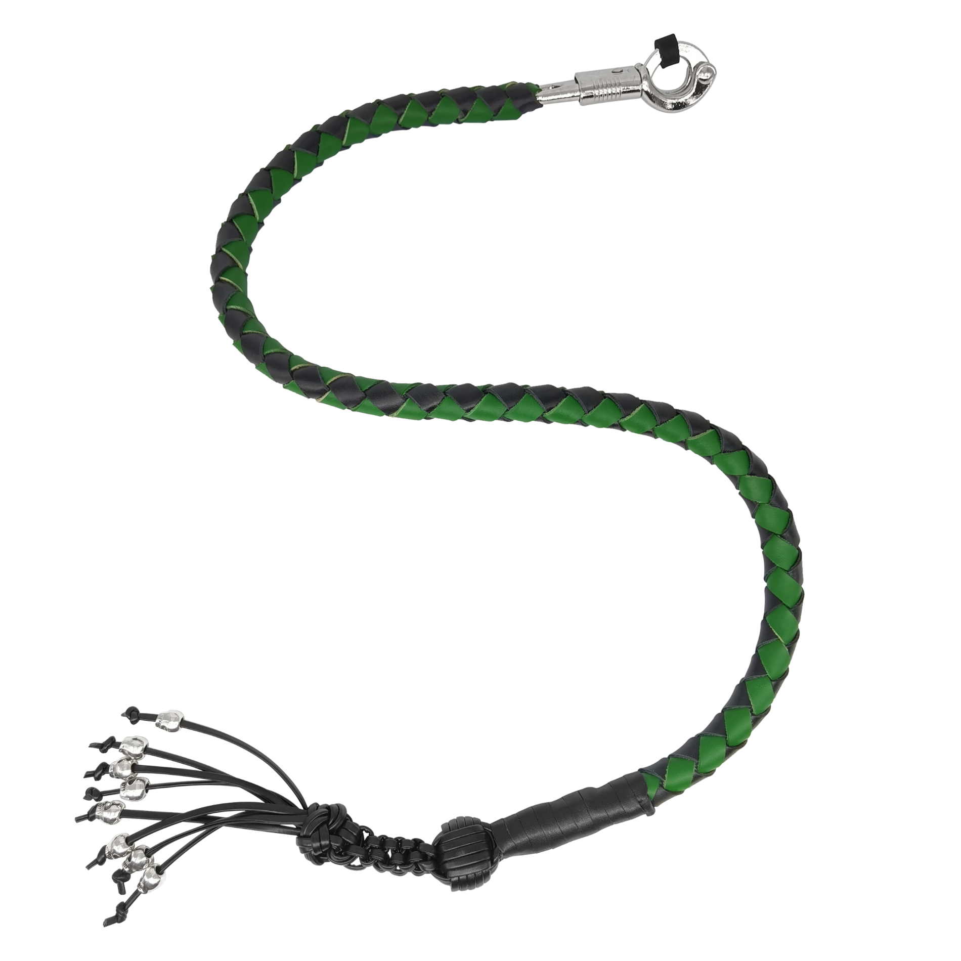 Dream Apparel 36" Long Get Back Whip Black And Green with Monkey Fist & Skulls - Image 2