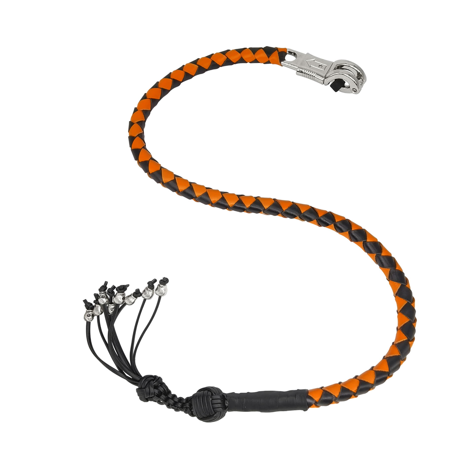 Dream Apparel 36" Long Get Back Whip Black And Orange with Monkey Fist & Skulls - Image 2