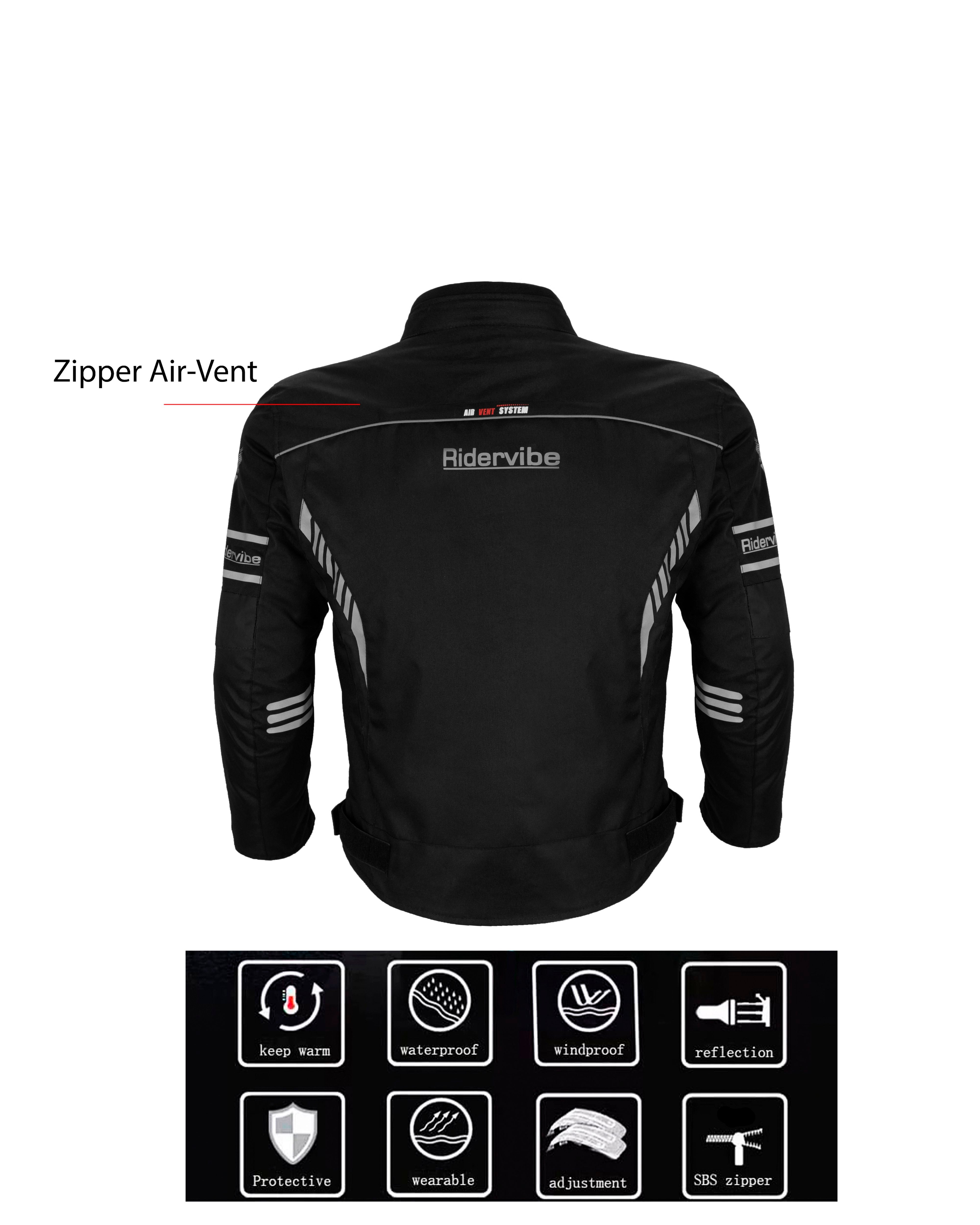 Dream Apparel Men's CE Armored Nylon & Mesh Motorcycle Black Waterproof Biker Jackets - Image 3