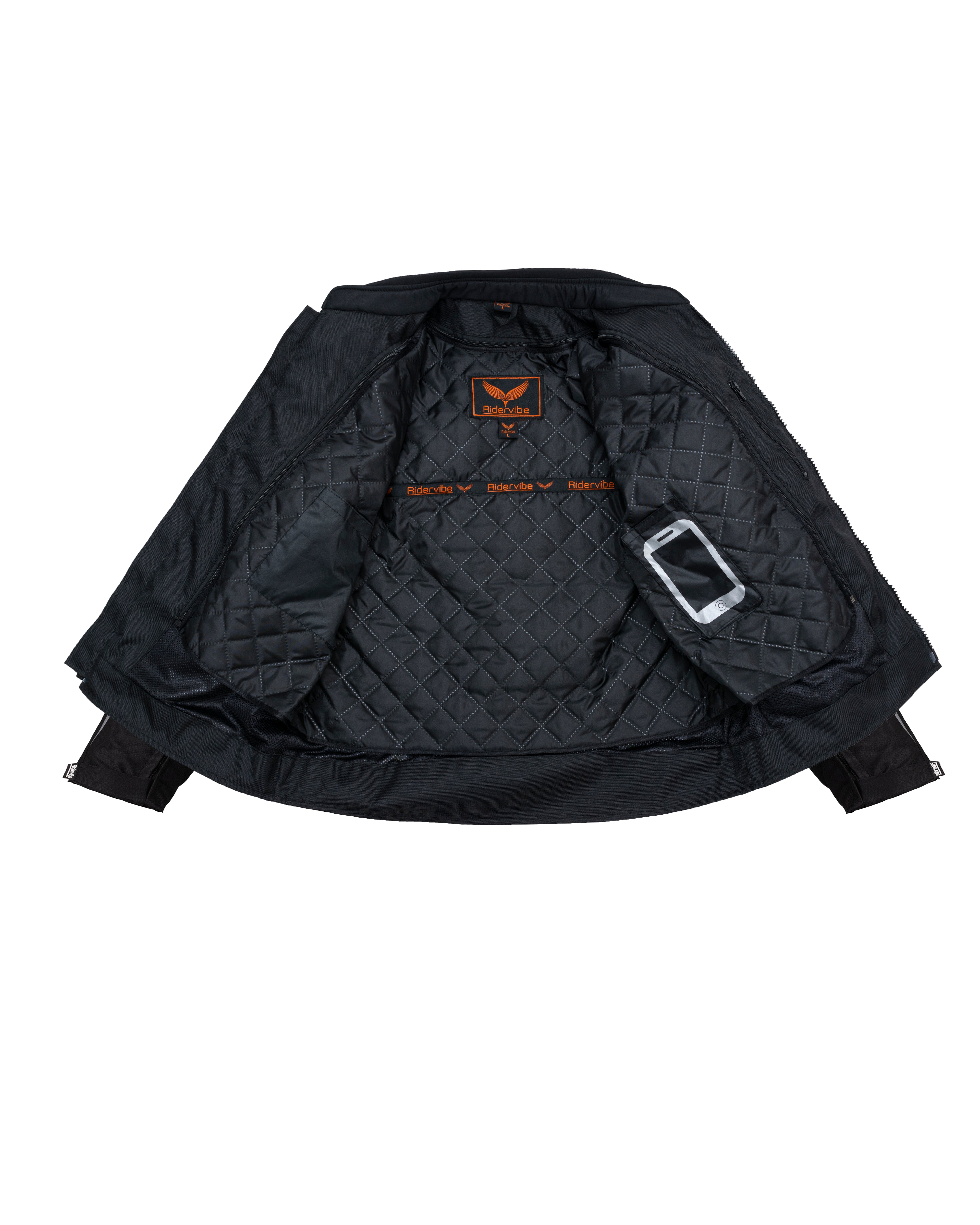 Dream Apparel Men's CE Armored Nylon & Mesh Motorcycle Black Waterproof Biker Jackets - Image 6