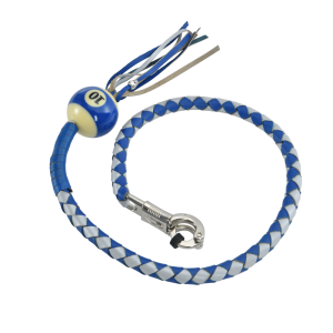 Blue And Silver Hand-Braided Leather Get back Whip with Blue Ball - 42" Length
