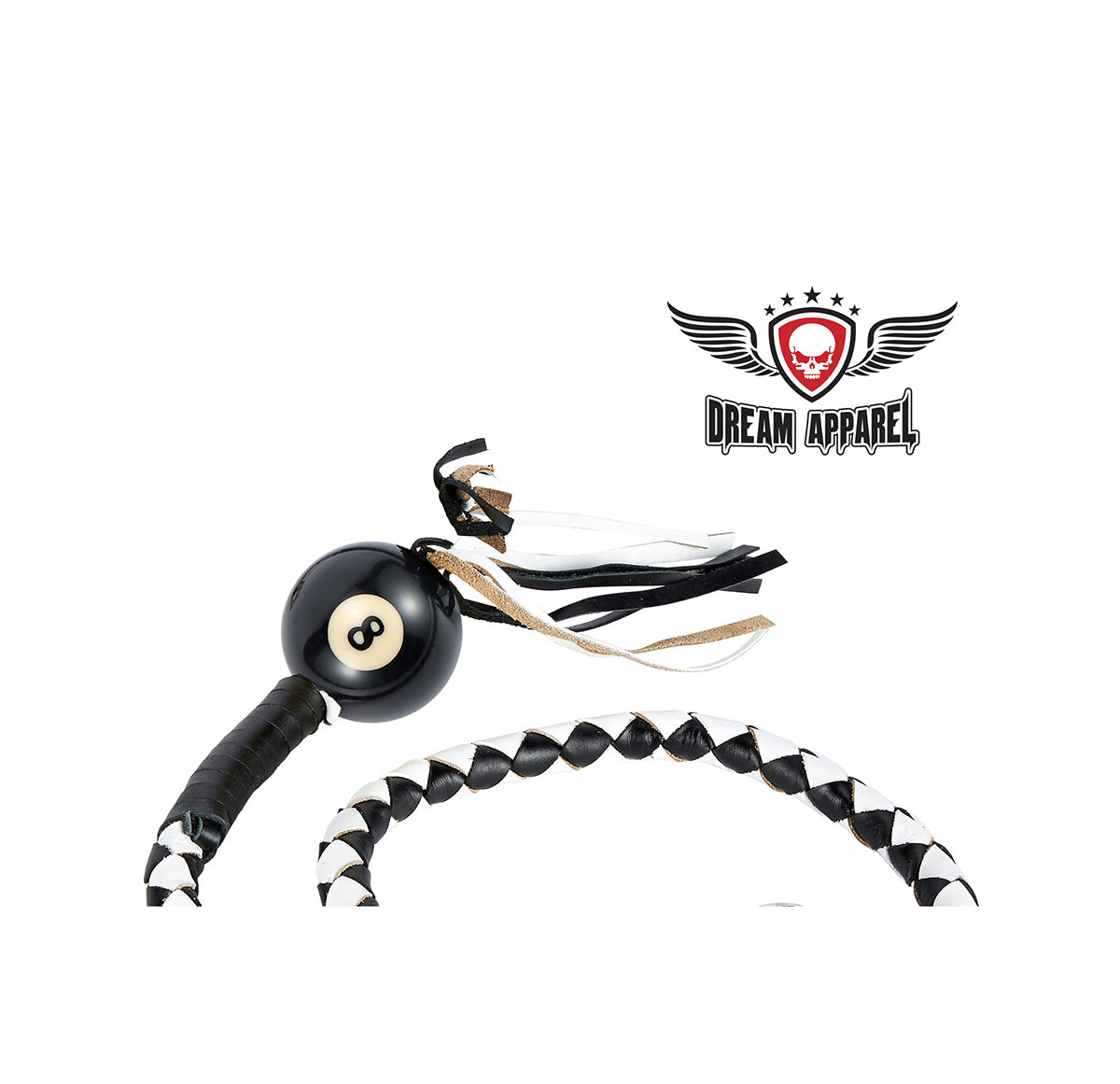 Dream Apparel Black And White Fringed Get Back Whip With Pool Ball 8 - Image 3