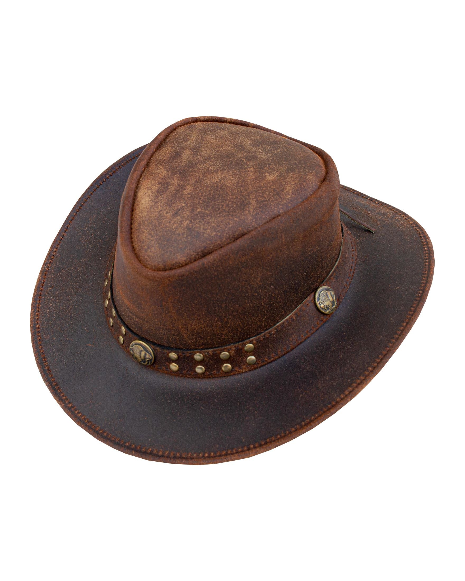 Dream Apparel Men's Brown Top-Grain Premium Leather Western Cowboy Studded Hat for Halloween Deadman - Image 3