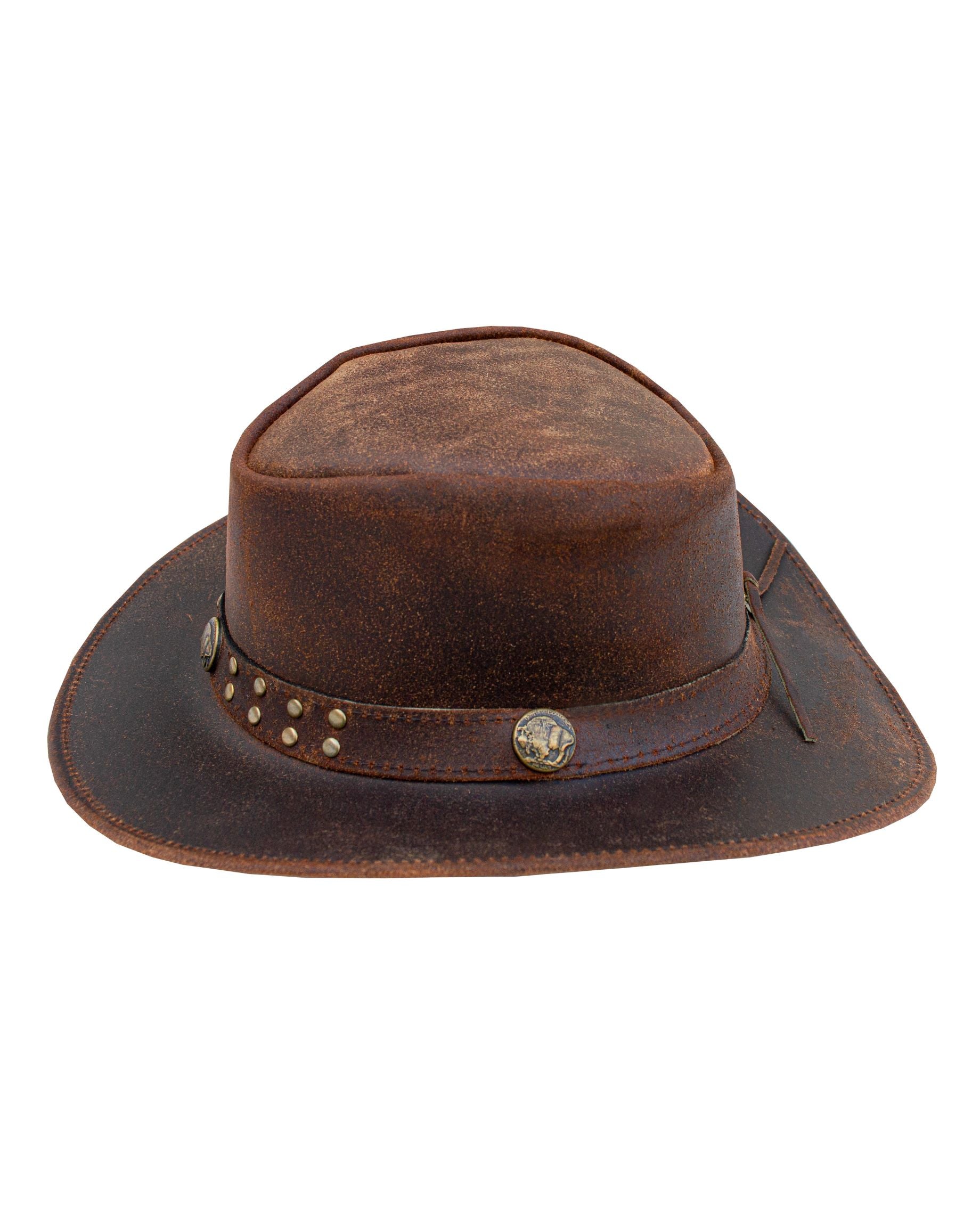 Dream Apparel Men's Brown Top-Grain Premium Leather Western Cowboy Studded Hat for Halloween Deadman - Image 4
