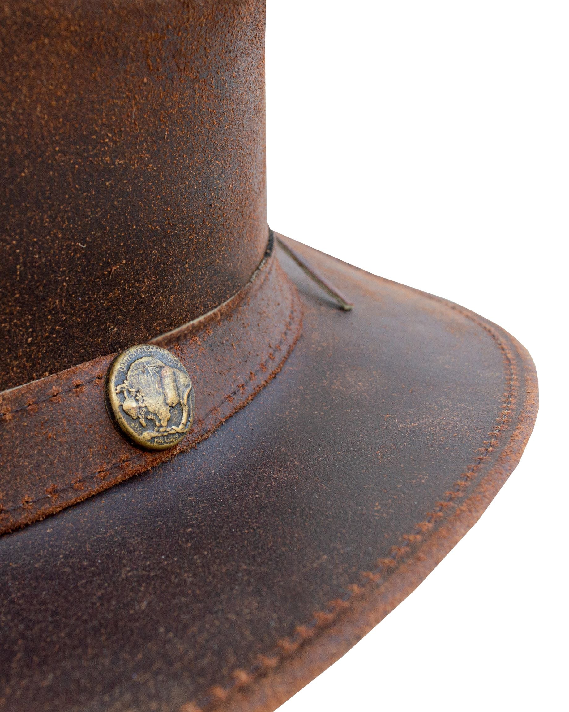 Dream Apparel Men's Brown Top-Grain Premium Leather Western Cowboy Studded Hat for Halloween Deadman - Image 5