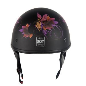DOT Approved Low Profile Flat Black Motorcycle Helmet With Fairy & Flowers