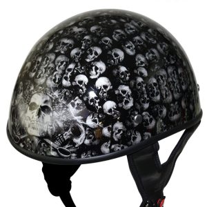 DOT Approved Low Profile Motorcycle Helmet With Black Finish & Skull Graphics