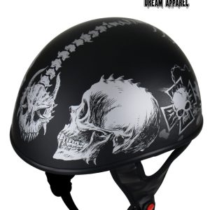 Flat Black DOT Helmet with Grey Horned Skeletons