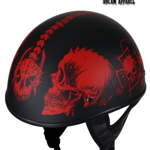 Flat Black DOT Helmet with Red Horned Skeletons