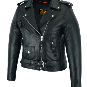Dream Apparel Women Motorcycle Classic Leather Jacket Premier Cowhide Leather Silver Hardware