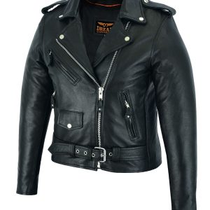 Dream Apparel Women Motorcycle Classic Leather Jacket Premium Cowhide Leather Silver Hardware