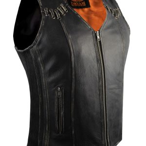 Women Zipper Vest - Stretchable Sides, Conceal Carry Pockets, Premium Naked Cowhide Leather