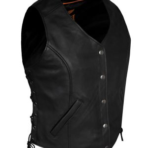 Women Plain Vest Side Laces, Long with 5-Snap Front, Conceal Carry Pockets, Premium Cowhide Leather