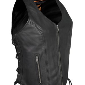 Women Zipper Front Vest Side Laces, Conceal Carry Pockets, Premium Cowhide Leather